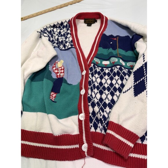 Vintage Eddie Bauer Sweater Mens Large Golf Argyle Cardigan Button Front 90s - Picture 8 of 16